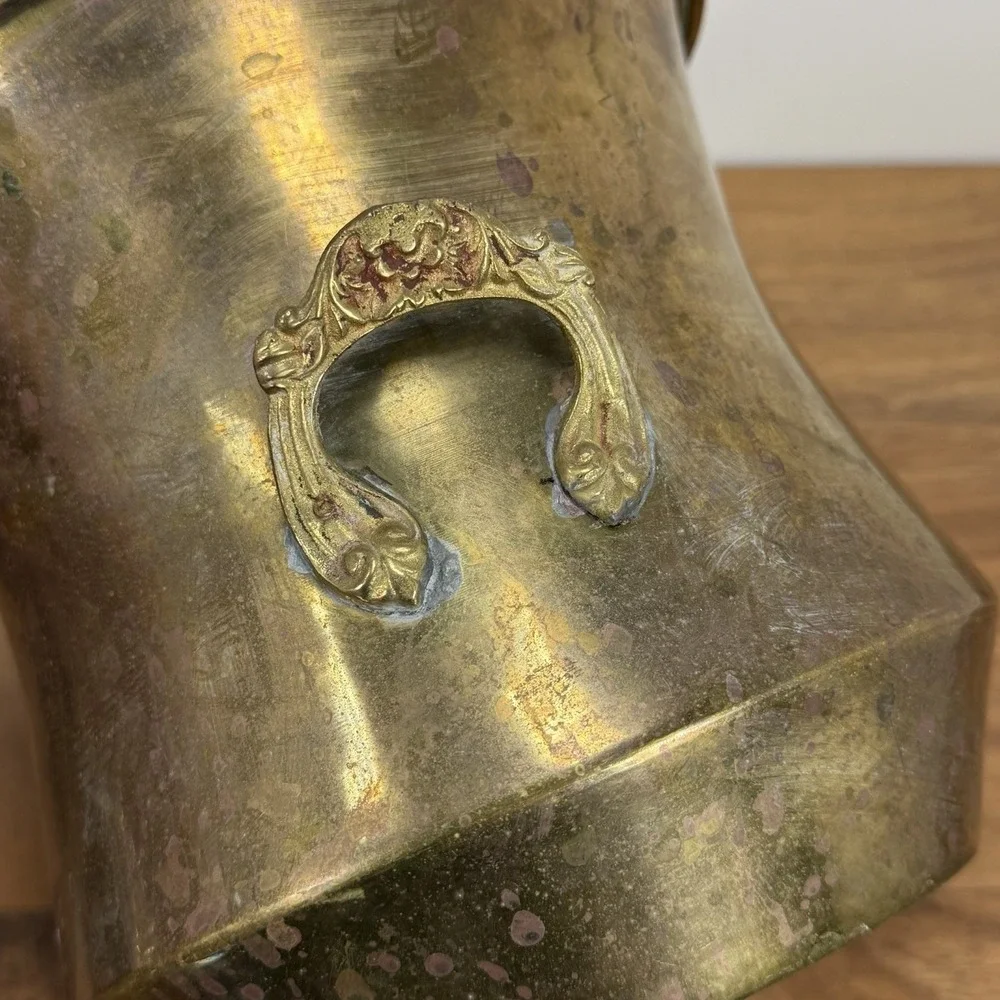 VTG Brass Planter Cachepot Pot With Handles Patina Cottagecore Boho Cauldron